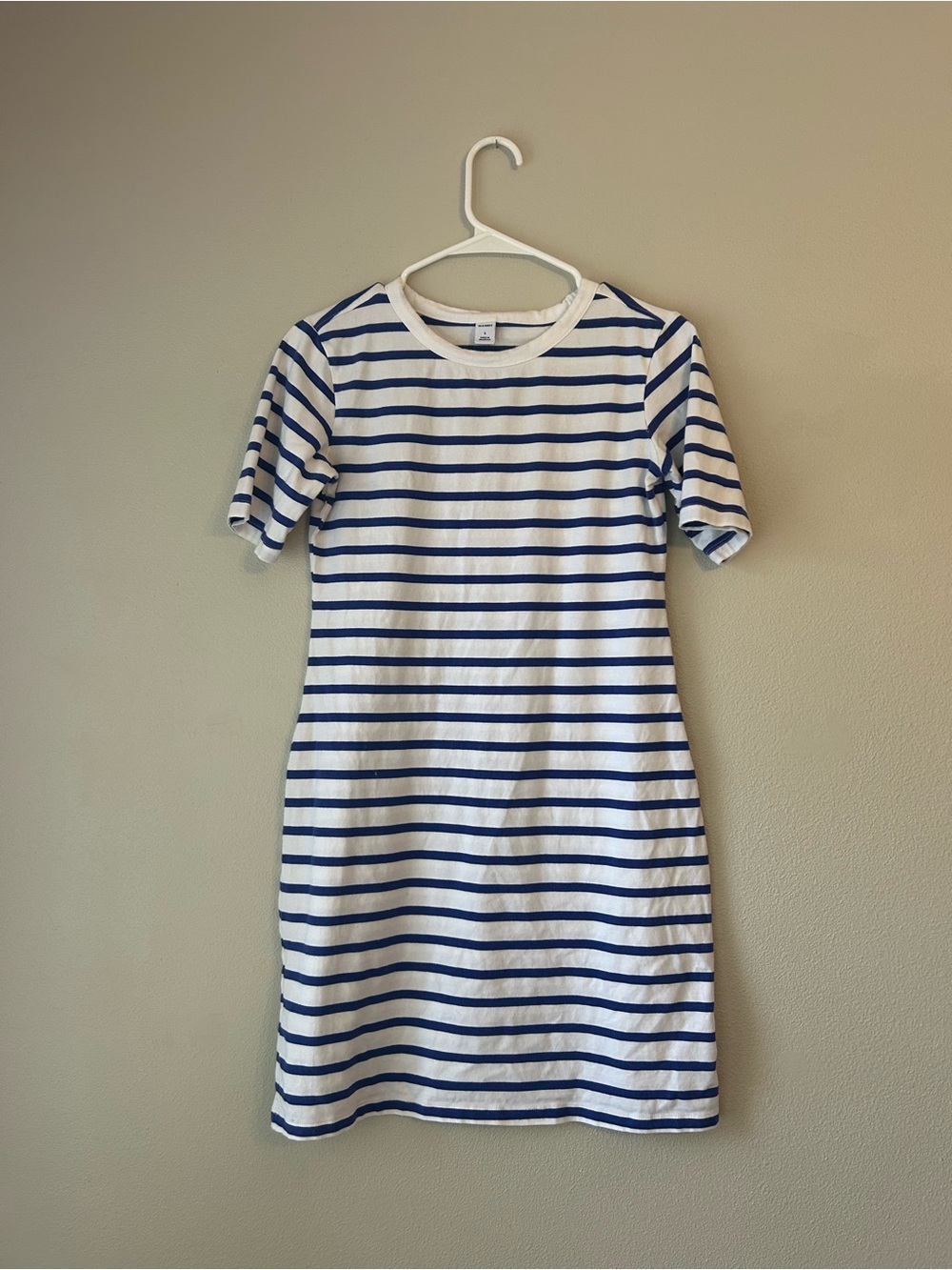 Old Navy White & Blue Striped Cotton Tee Dress